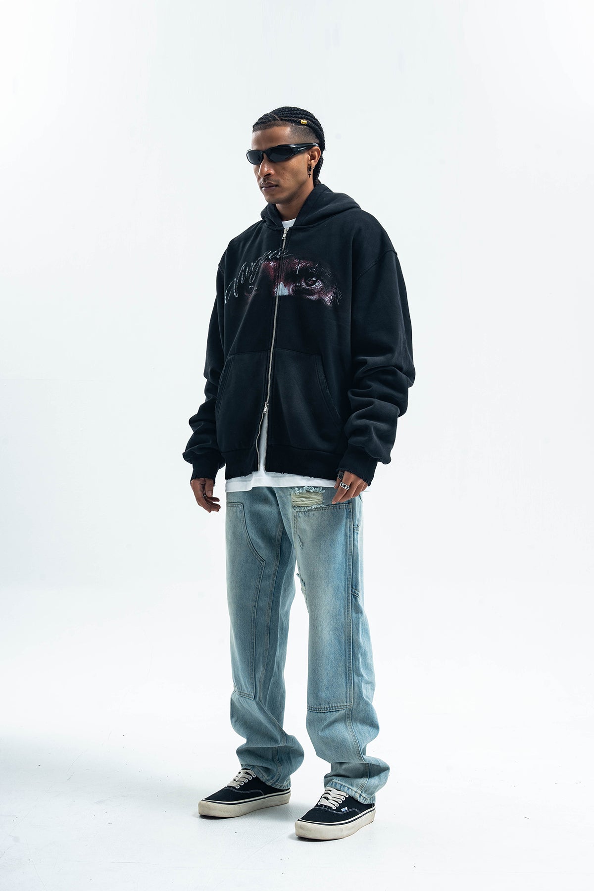 Retro hip-hop hoodie gorpcore pullover grunge rapper jumper gangster top in black