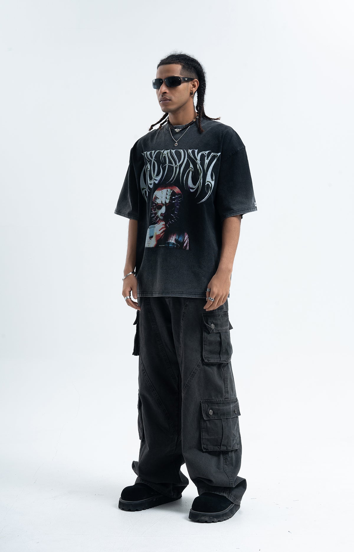 Creepy mask t-shirt scary movie top horror tee retro jumper in grey