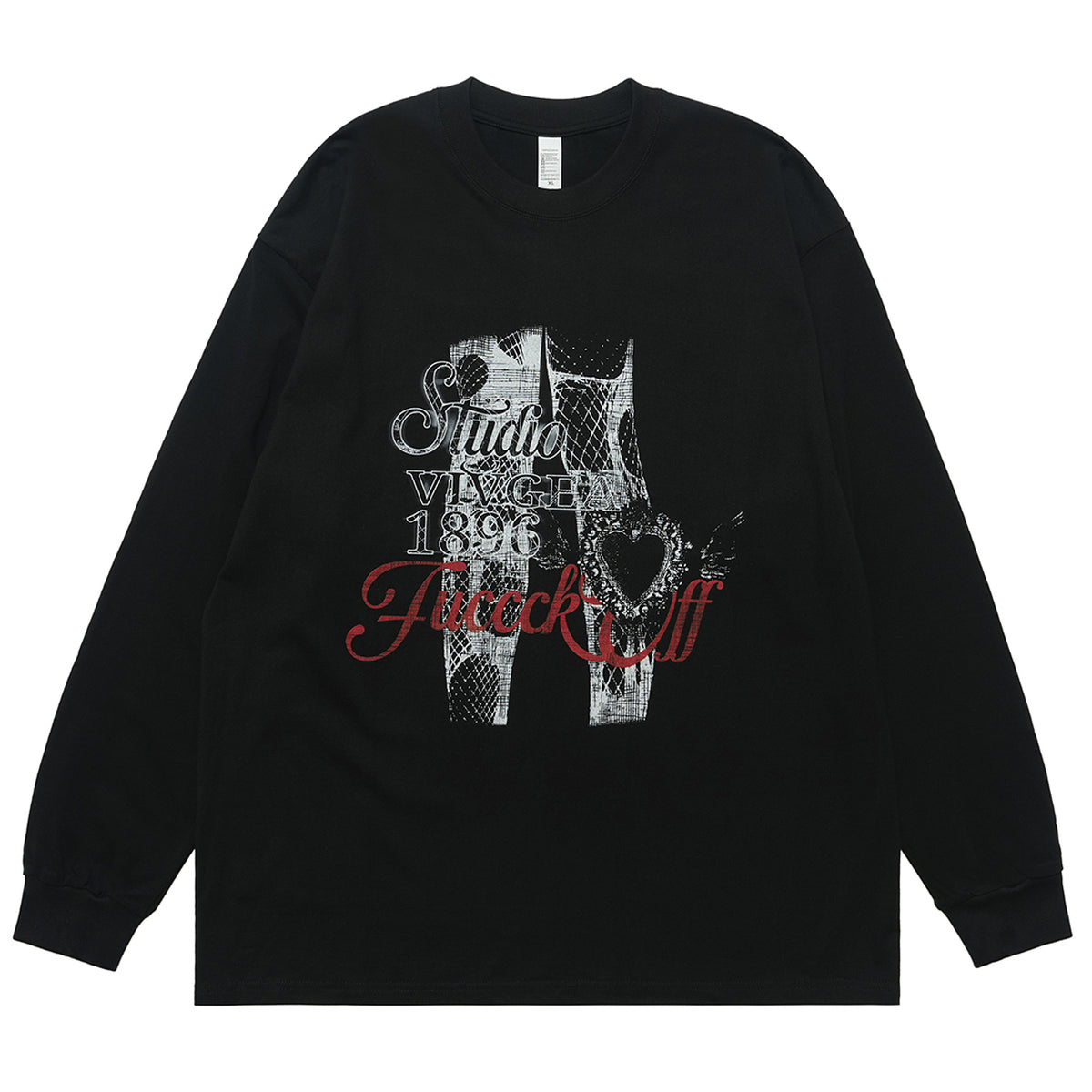 Fuck off slogan jumper pinup girl print top long sleeve retro grunge t-shirt in white