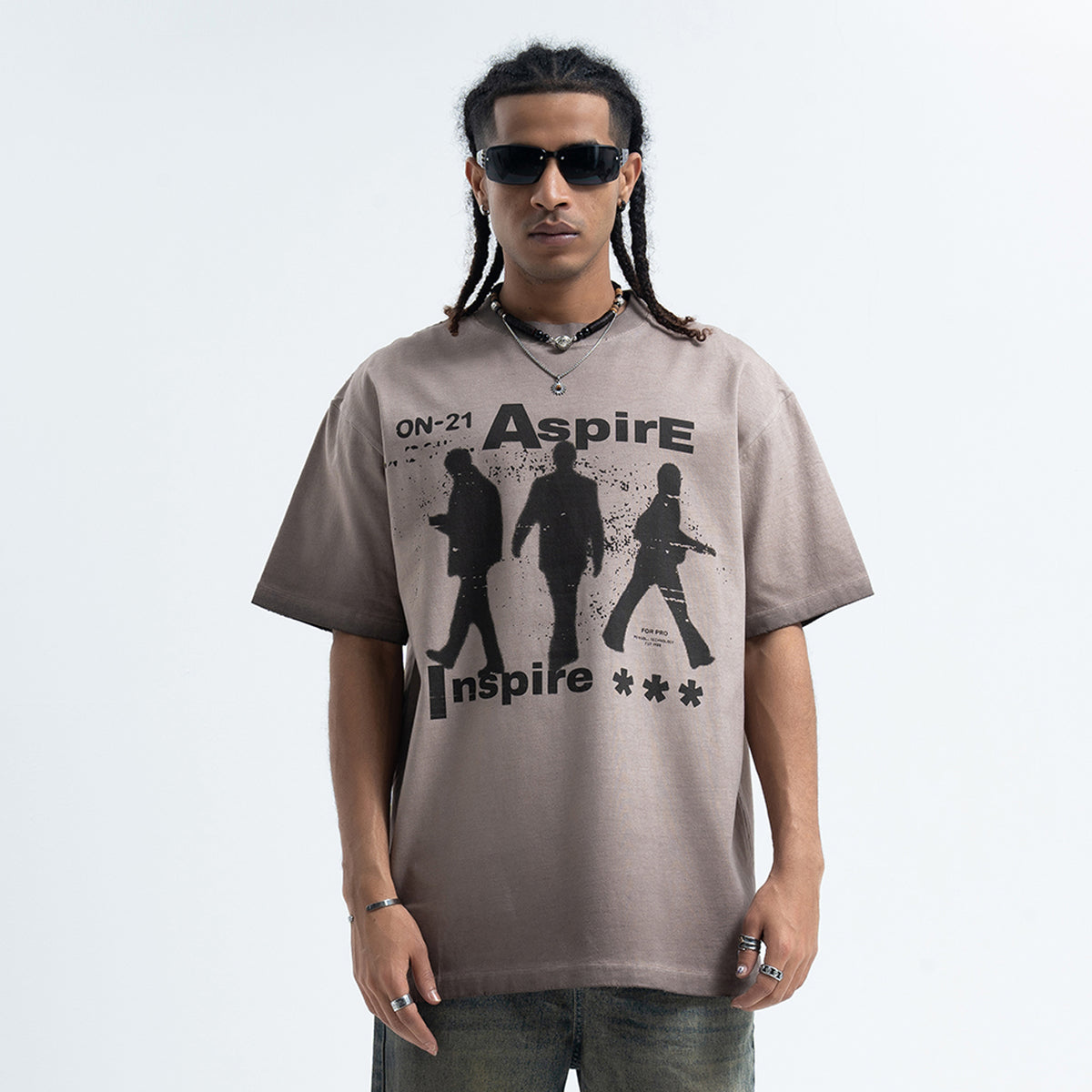 Aspirational t-shirt motivational top grunge psychedelic tee in beige