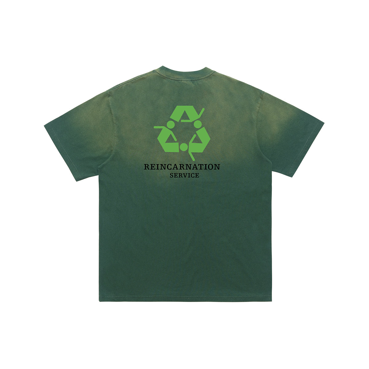 Psychedelic t-shirt reincarnation slogan top stoner tee in green