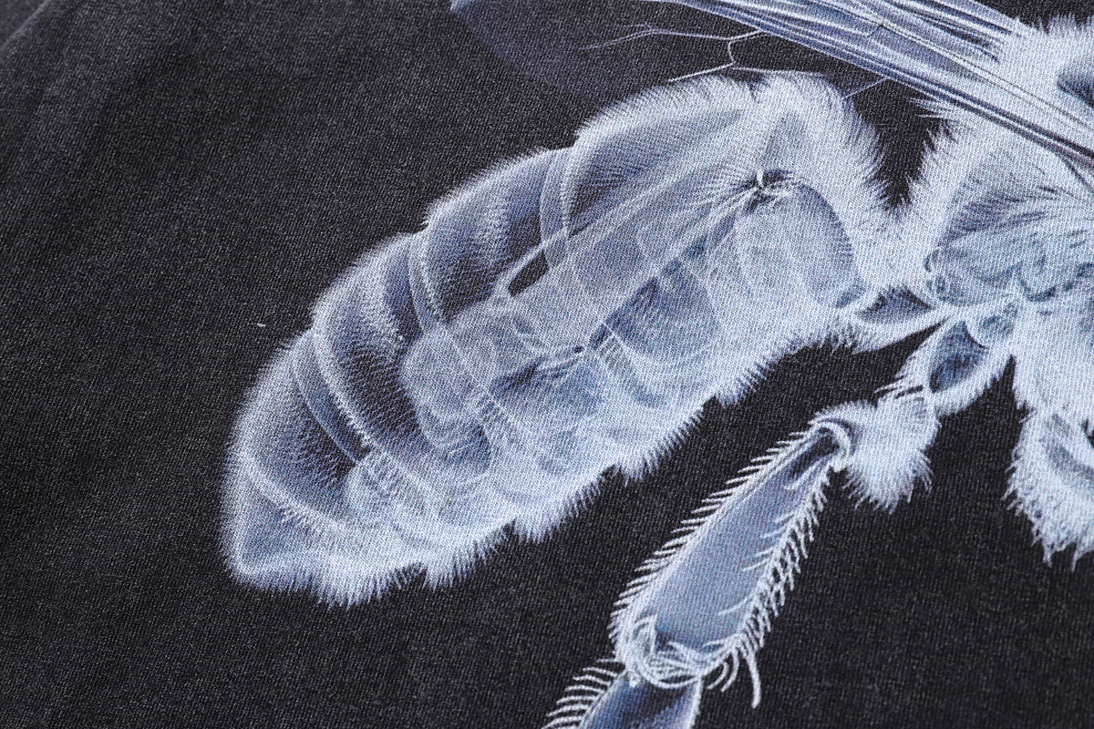 Bee print t-shirt x-ray tee creepy psychedelic top in vintage grey