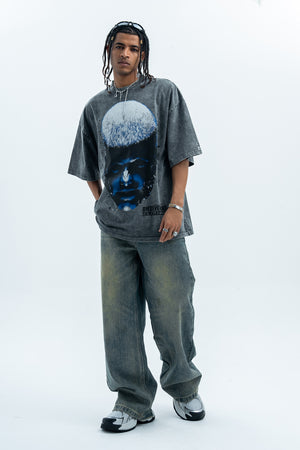 Cyberpunk t-shirt creepy psychedelic top man print tee in blue