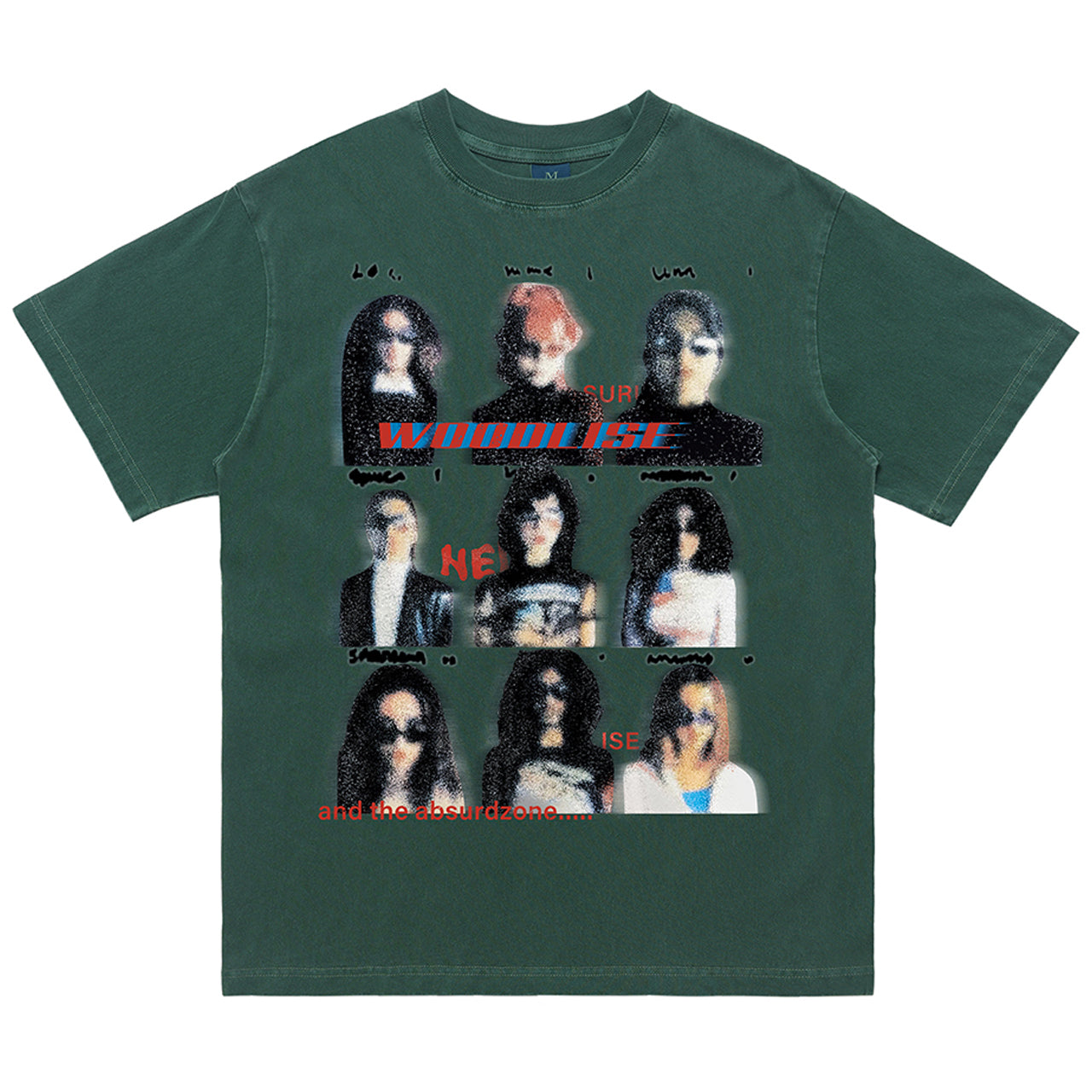 Psychedelic t-shirt girl print top blurry glitchy tee in green