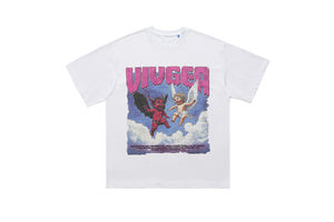 Angel devil t-shirt funny religion top retro cartoon tee in black