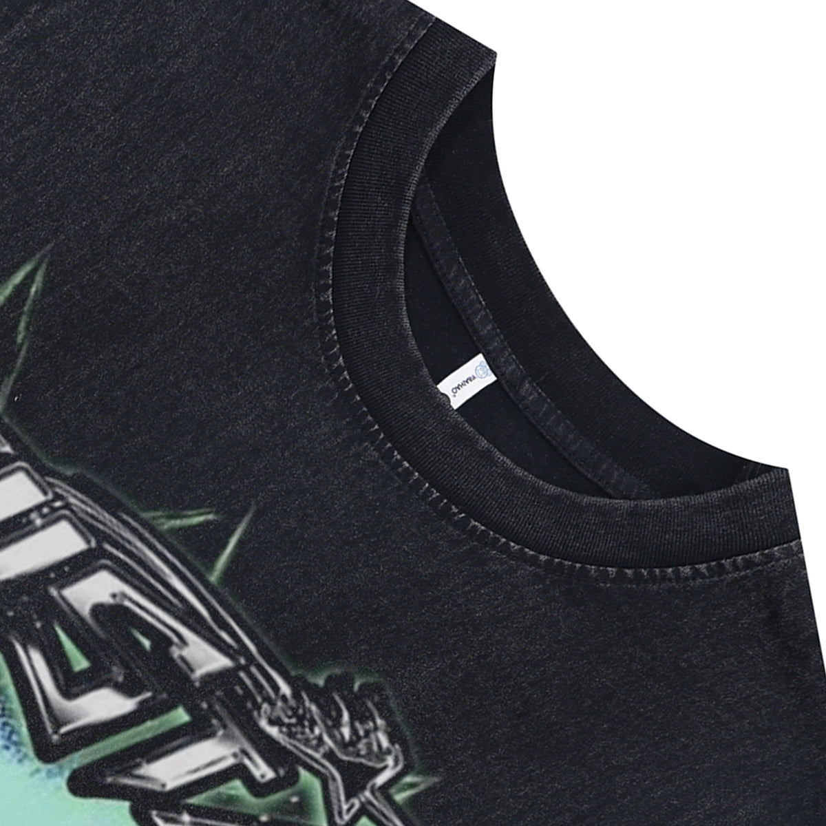 Cyberpunk sleeveless t-shirt psychedelic vest futuristic tank top in acid wash black