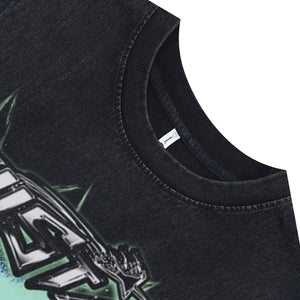 Cyberpunk sleeveless t-shirt psychedelic vest futuristic tank top in acid wash black
