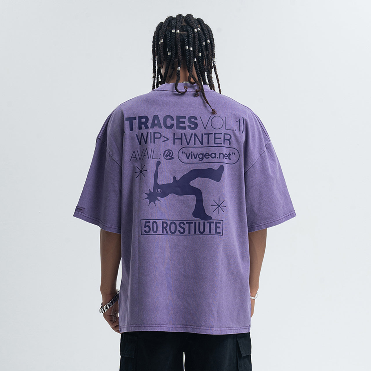 Punk print t-shirt mohawk top spiky hair tee in Purple