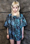 Snake print tee handmade python t-shirt rave top in blue