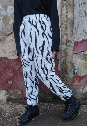 Zebra fleece joggers handmade detachable gothic overalls (Copy)