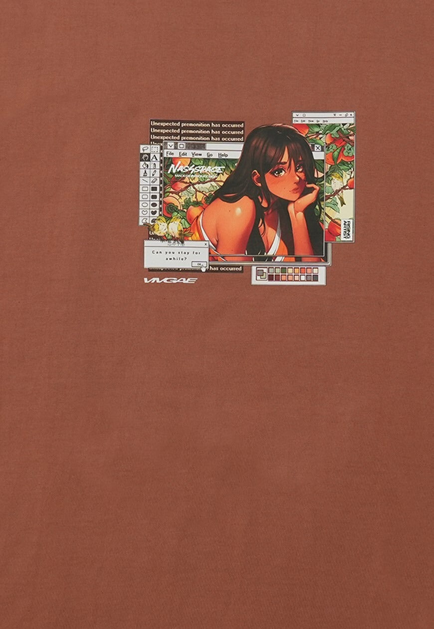 Manga t-shirt anime print tee grunge Kawaii top brown