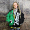 Skeleton puffer split colour bomber jacket grunge varsity