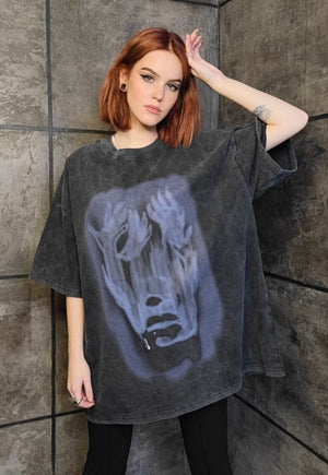 Gothic t-shirt ghost top vintage wash grunge punk tee grey