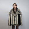 Nordic style faux fur jacket Viking coat Nomad sheep imitation trench short shaggy bomber festival striped biker lapel fleece peacoat brown