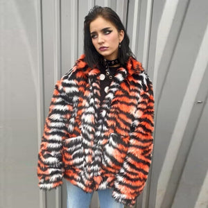 Tiger fleece jacket fauxfur zebra coat tie-dye bomber orange