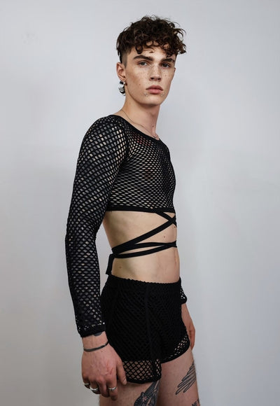 Cropped mesh top transparent short tshirt see-through jumper