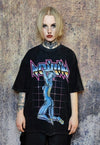 Robot print t-shirt grunge tee cyber punk top in acid black