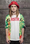 Tie-dye tropical t-shirt stitched acid fluorescent tee white