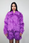 Shaggy faux fur jacket purple hairy fuzzy rave festival coat