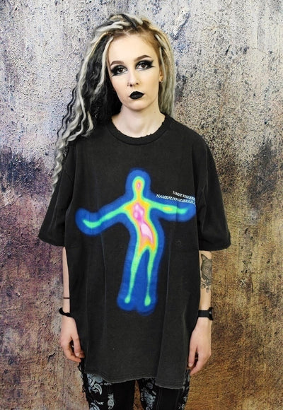 Fluorescent raver tee party luminous print neon t-shirt grey