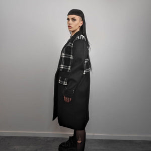 Detachable coat color block trench plaid utility jacket checked gorpcore bomber 2 in 1 crop coat multi functional punk jacket in black