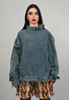 Denim sweatshirt acid blue round neck retro jean pullover