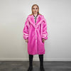 Pink fur coat neon long trench fluorescent psychedelic overcoat heavy rave bomber festival geometric jacket custom going out bright peacoat