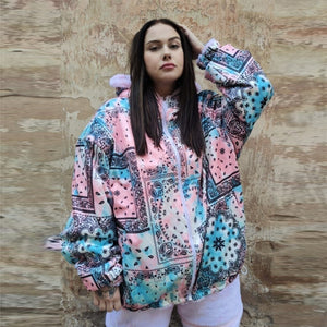 Pastel bandana bomber reversible handmade fleece jacket pink