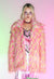 Shaggy faux fur coat pink orange fuzzy aviator raver bomber