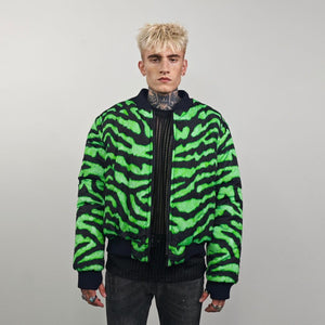 Spider web print bomber green plaid check jacket punk reversible college varsity detachable sleeves handmade creepy grunge tartan coat
