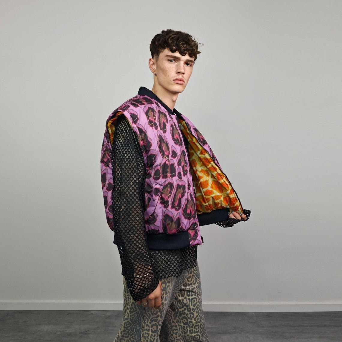 Giraffe bomber animal print jacket orange wildlife reversible college varsity detachable sleeves handmade raver puffer tribal African coat