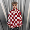 Reversible check fleece jacket handmade chess coat red