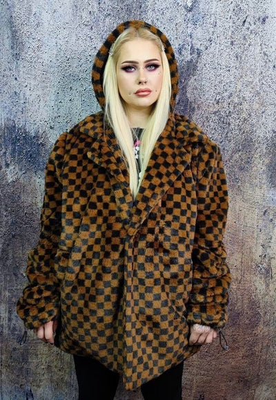 Chequerboard fleece jacket reversible handmade check coat