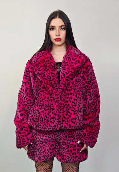 Cropped leopard trench coat pink short animal print jacket