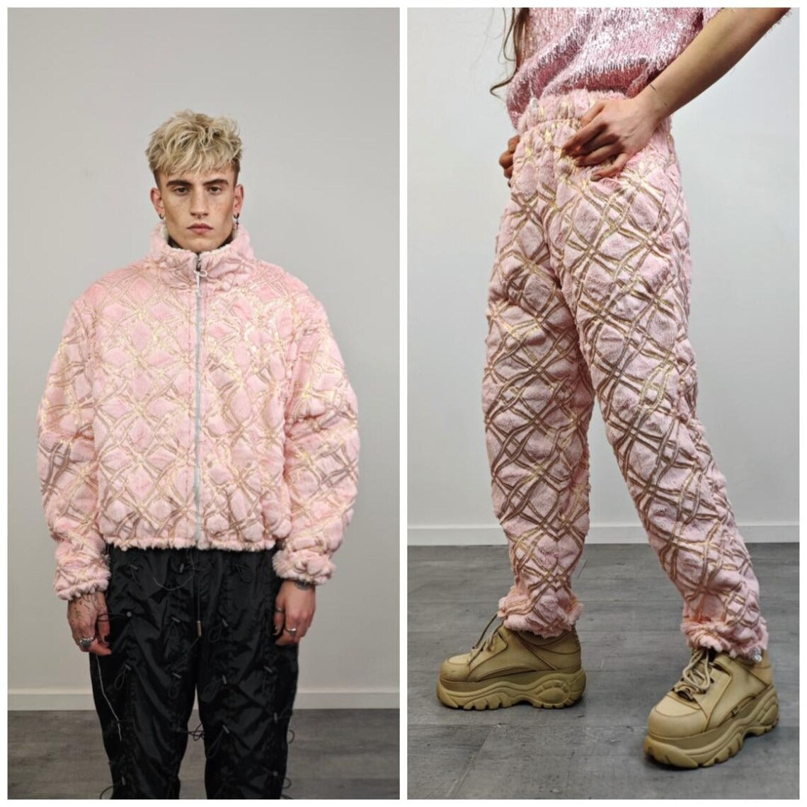 Cropped going out coat purple gold glitter jacket shiny embellished fleece bomber detachable sleeves handmade party trench festival set