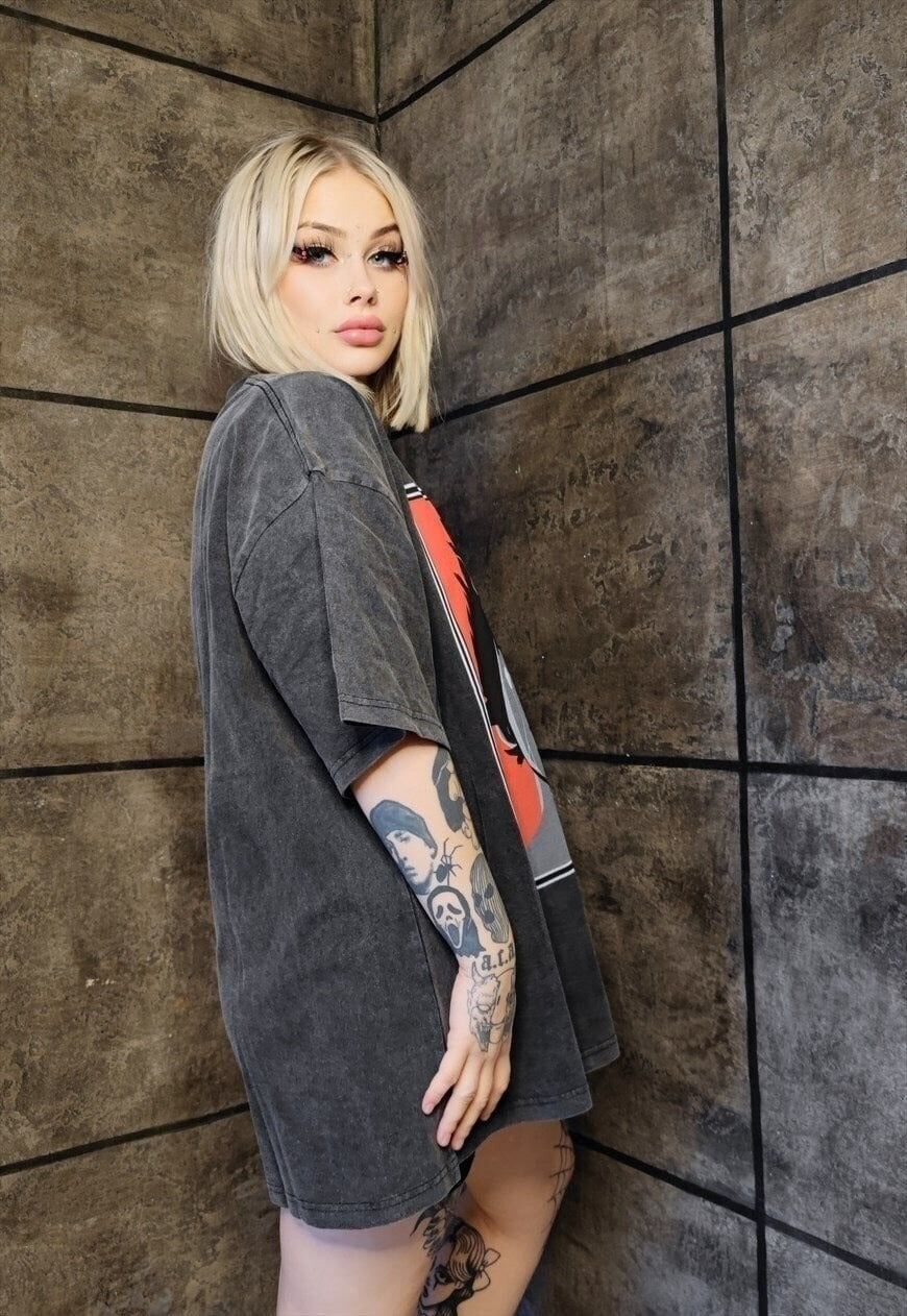 Anime t-shirt premium vintage wash grunge tee in grey