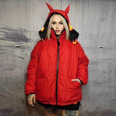 Devil horn bomber jacket handmade reversible fleece puffer