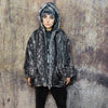 Luxury snake jacket faux fur python print bomber handmade detachable fluffy fleece puffer premium grunge hooded coat in grey black