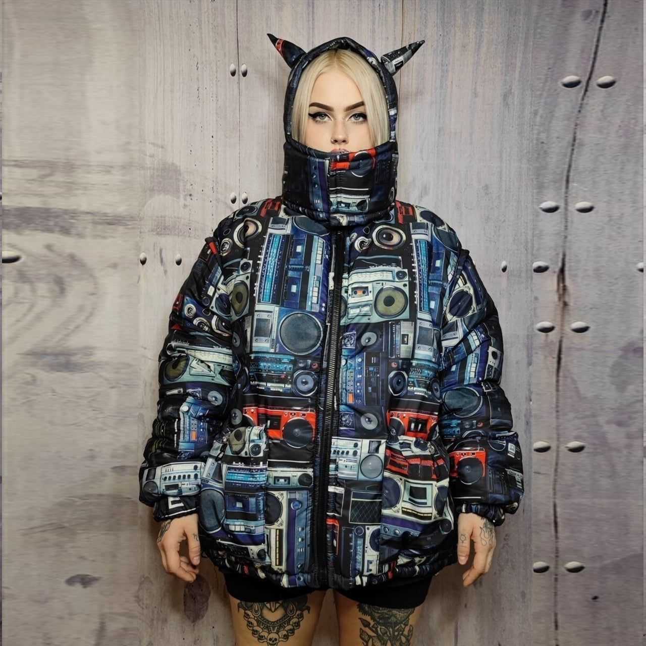 Rave bomber jacket handmade reversible hi-fi techno puffer