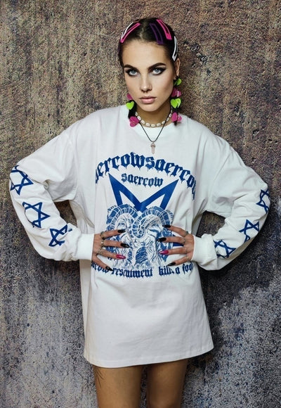 Pentagram t-shirt lamb print tee grunge Gothic top white