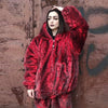 Python fleece Bomber detachable faux fur jacket in red snake