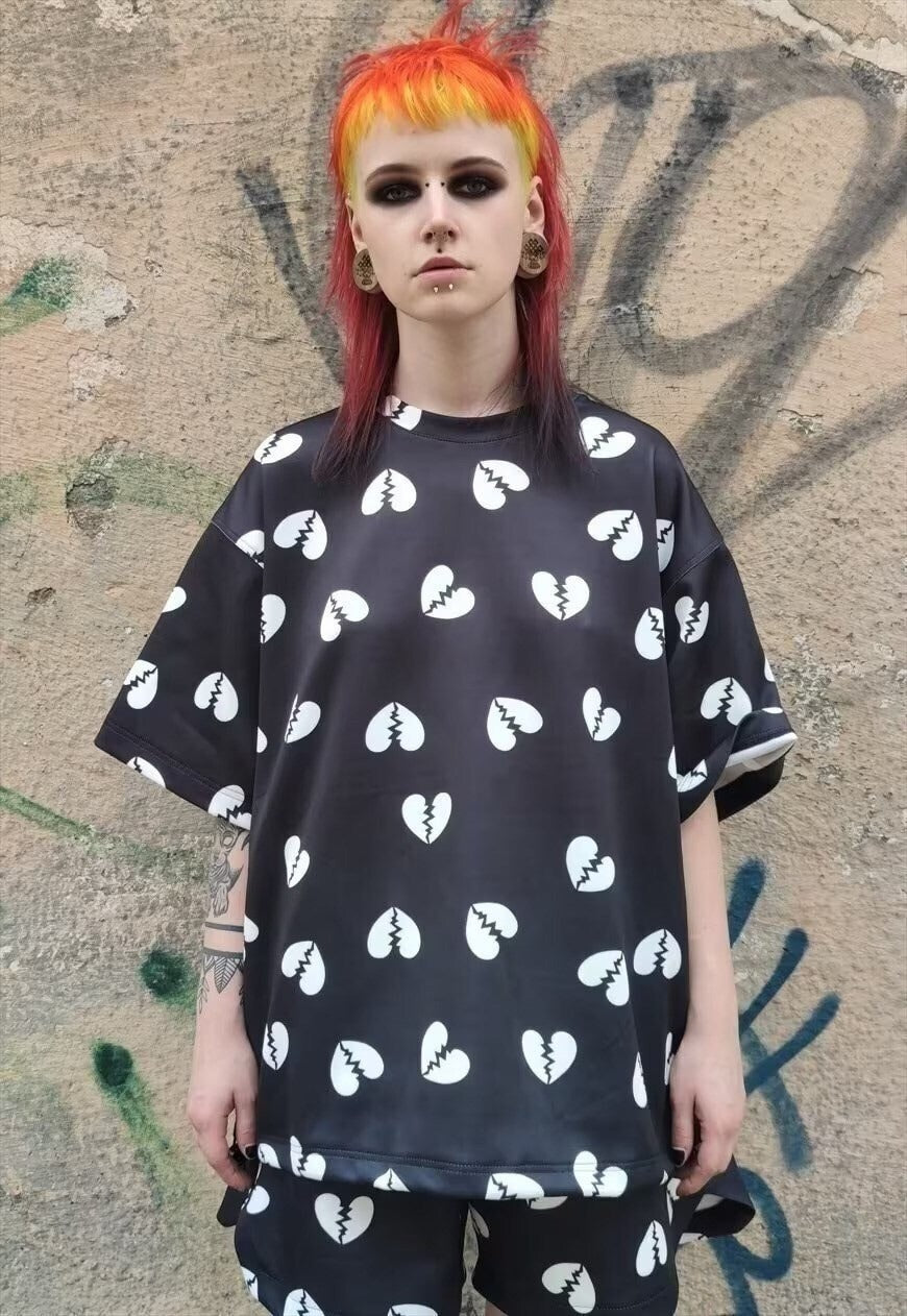 Broken heart t-shirt handmade top love emoji tee in black