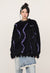 Fluffy distressed sweater stripe pattern hairy jumper black