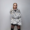 Cropped faux fur jacket fluffy spot print bomber festival leopard varsity aviator fleece coat high fashion cheetah pattern coat in off white