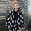 Daisy print fleece jacket custom made sunflower bomber black