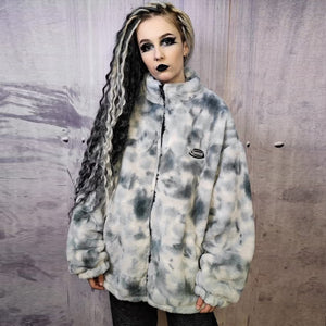 Tie-dye fleece jacket in blue gradient sky print bomber