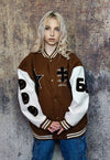 Emoji patch varsity jacket college baseball bomber brown