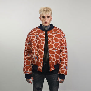 Animal print bomber yellow giraffe jacket reversible college varsity detachable sleeves handmade grunge raver coat festival puffer