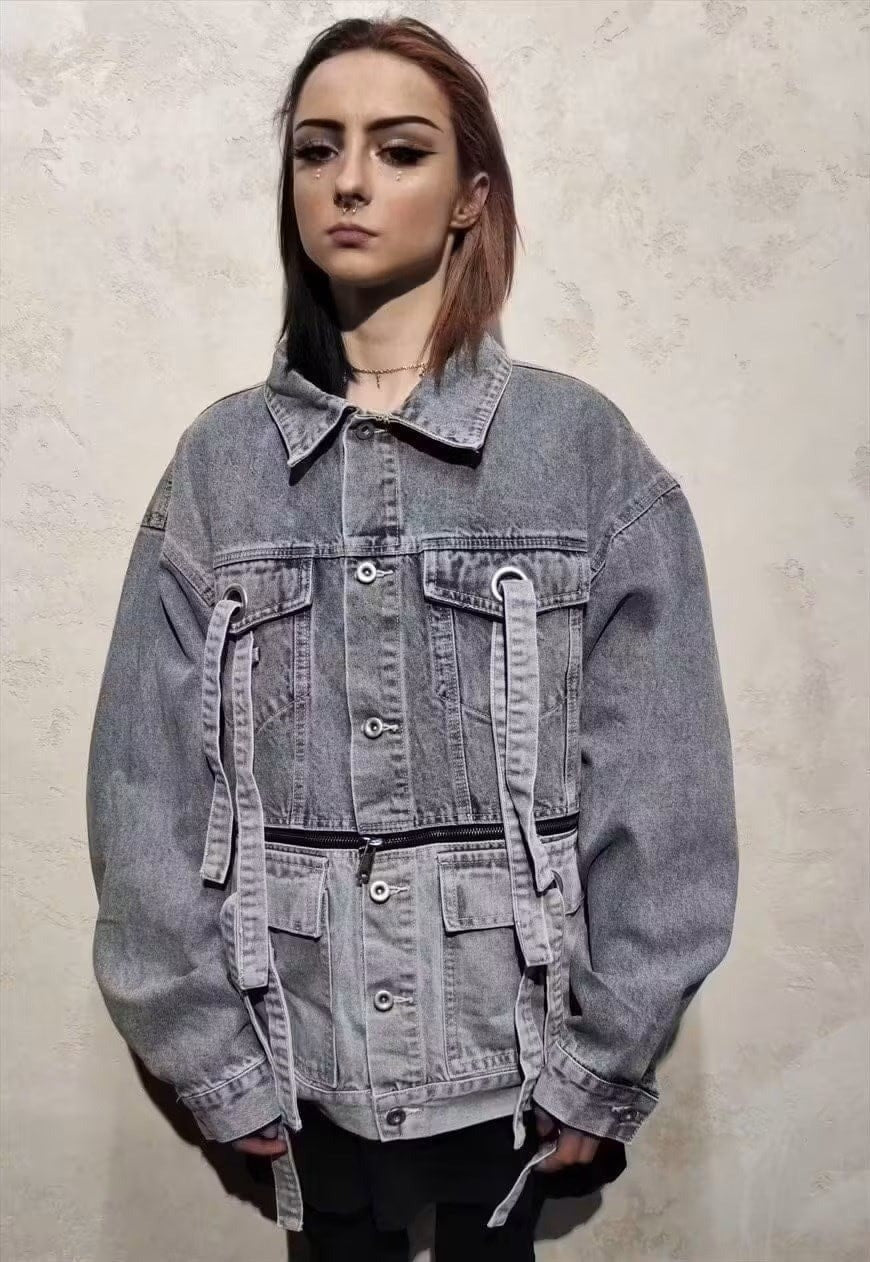 Detachable denim jacket 2 in 1 cropped jean coat in blue