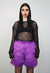 Faux fur shorts purple shaggy cropped pants raver joggers